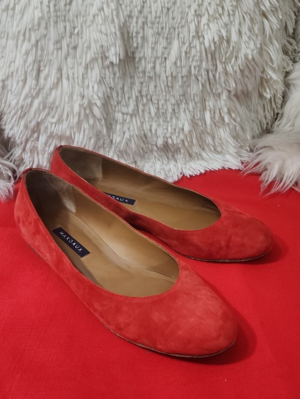Margaux Red Suede Round-Toe Ballet Flats - Picture 3 of 8